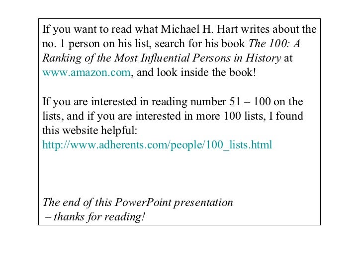 Michael H Hart The 100 Book